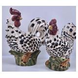 Ceramic Spotted Rooster & Hen Set 12" Tall 6" W