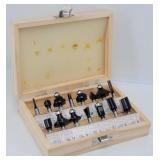 (15pc) Router Cutter Bit Set in Wood Case