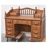 Oak Writing Desk with Spindle Back & Finials