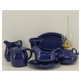 Royal Blue Speckled Pottery Ware Set w/Lamp