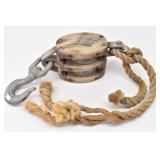 Vtg Rustic Block and Tackle Pulley