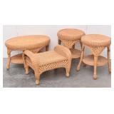 (4pc) Set of Natural Wicker Tables & Footstool