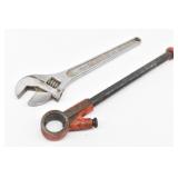 Toledo Pipe Thread Ratchet + 15" Adjustable Wrench