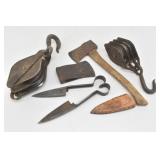 Pulley"s, Sheep Shears, Hatchet & Axe Head