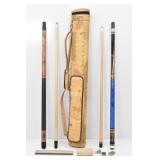2 Vintage Pool Cues / World Map Imperial Cue Case