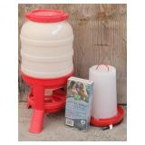 Chicken Feeder, Waterer & Box of Oyster Shell