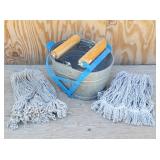 Galvanized Metal Mop Bucket Wooden Rollers...