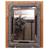 Large Ornate Silver Frame Bevel Edge Mirror