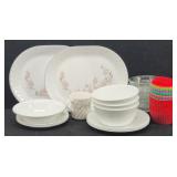 (7) Corelle Wisteria Dinnerware, + Baking Cups, &