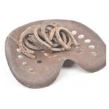 Primitive Steel Tractor Seat & 14 Horseshoes