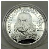One Troy Oz. .999 Fine Silver Ben Franklin Fire