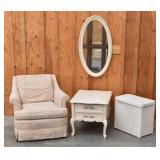 Oval Wall Mirror, End Table, Accent Chair, Hamper