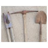 Post Hole Digger, Pickaxe, Round-Point Shovel