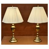 Pair Hollywood Regency Brass Lamps w/ Pleated