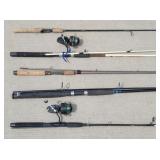 2 Mitchell Reels + 4 Rods -Shimano, Shakespeare +