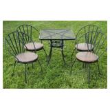 Wood Seat Metal Patio Table & 4 Chairs