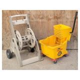 Hose Reel Cart & Winco Yellow Mop Bucket on Wheels