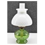 Vintage Eagle Green Oil Lamp w/Milkglass Shade