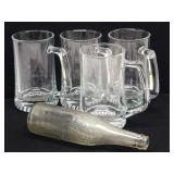 1940 Pepsi-Cola Vertical Wave Glass Bottle & Four