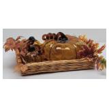 (3) Amber Crackle Finish Art Glass Pumpkins