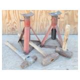 (2) Adjustable Jack Stands & 3 Aledge Hammers