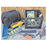 Lot of: Tool Bag, Plastic Milk Crate,  & more