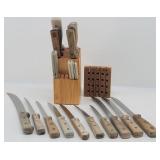 Wood Handle Knife Cutlery Assortment & Knife Block