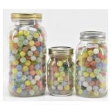 3 Mason Jars Full Of Vintage Glass Marbles