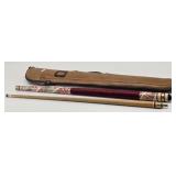 Budweiser Beer 2pc Pool Cue w/ Case