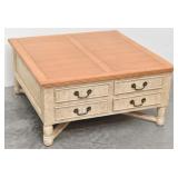 Square Coffee Table Crackled Cream Base w/ Caramel