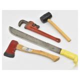 Ridgid 14" Pipe Wrench, Hatchet, Machette, Rubber