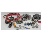 Lot of: Padlocks, Tow Chains, Air Hose & more