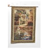 Lily Pond Wall Tapestry w/ Decorative Rod Vintage