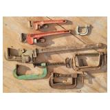 (3) Pipe Wrenches & 4 C Clamps