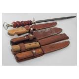 (4) Fillet Knives w/ Leather Sheaths, F. Dick...