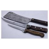 (3) SHARP Vintage Knives, Meat Cleaver..