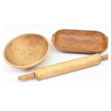 Primitive Decor Wood Bowls & Wood Rolling Pin
