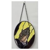 Praying Hands Stain Glass Window Decor 12" Oval