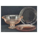 Pink Depression Glass Footed Serving Bowl & Plates