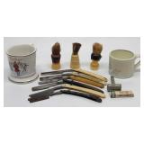 (6) Antique Straight Razors, 3-Shaving Brushes &