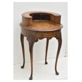 Antique Ladies Round Burled Wood  Writing Desk