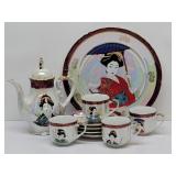 (10pc) Japanese Porcelain Geisha Decorative Dishes