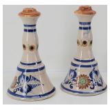 Pair Tonala Mexican Pottery Candlestick Holders