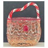 Hand Blown Handbag Vase Art Glass Purse Red Swirl