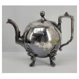 Racine Triple Plate Lion Feet Teapot Silverplate