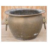 Hammered Brass Planter w/ Foo Dog Head & Ring
