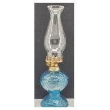 Diamond Quilted Oil Lamp Blue Glass