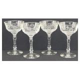 (4) Daisy Etched Cut Glass Stem Sherbet Glasses...