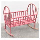 Large Pink Bentwood Spindle Rocking Doll Cradle