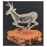 Deer Hand Blown Glass Figurine w/Signed Wood Stand